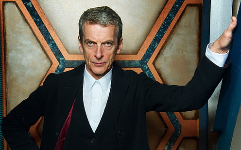 herr svart kostymjacka, Doctor Who, The Doctor, TARDIS, Peter Capaldi, TV, skådespelare, science fiction, BBC, HD tapet HD wallpaper