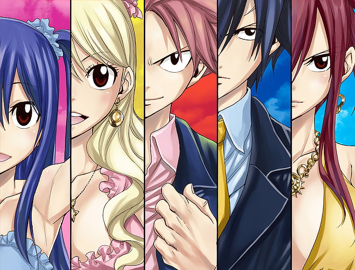 Anime, Fairy Tail, Erza Scarlet, Gray Fullbuster, Lucy Heartfilia, Natsu Dragneel, Wendy Marvell, HD wallpaper