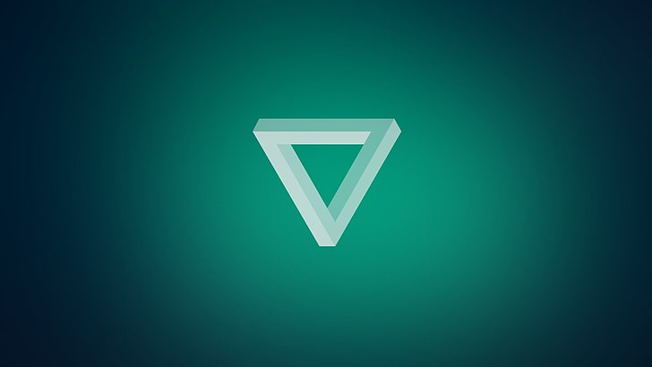 역 삼각형 녹색 로고, 애니메이션, 펜로즈 삼각형, 그라디언트, 미니멀리즘, 삼각형, HD 배경 화면