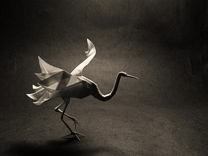 bangau origami putih, origami, hewan, burung, karya seni, kertas, Wallpaper HD HD wallpaper