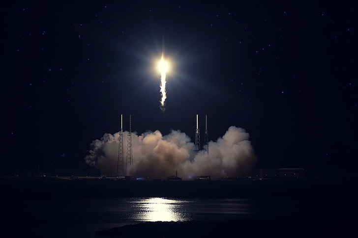 prom kosmiczny, start, SpaceX, Falcon 9, Cape Canaveral, Dragon Fire. rakieta, Tapety HD