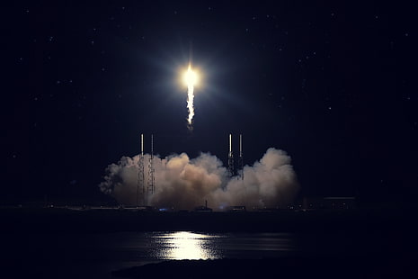 rymdfärja, start, SpaceX, Falcon 9, Cape Canaveral, Dragon Fire. raket, HD tapet HD wallpaper