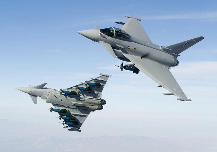 two gray fighter jets, Jet Fighters, Eurofighter Typhoon, Eurofighter, Thyhoon, HD wallpaper