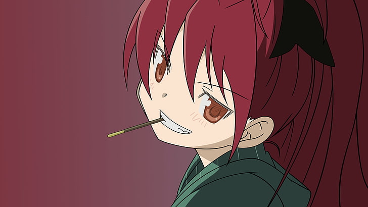 Mahou Shoujo Madoka Magica, Anime-Mädchen, Anime, Sakura Kyouko, Rotschopf, braune Augen, Sweatshirts, weiße Haut, einfacher Hintergrund, rot, HD-Hintergrundbild