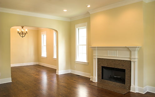 бяла дървена камина, дизайн, интериор, камина, апартамент, стая, празно, стил, HD тапет HD wallpaper