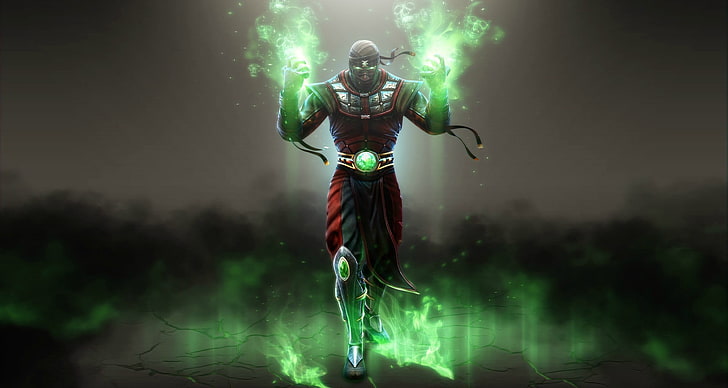ninja con sfondo digitale fiamma verde, Mortal Kombat, Ermac, giochi per PC, Mortal Kombat X, Sfondo HD