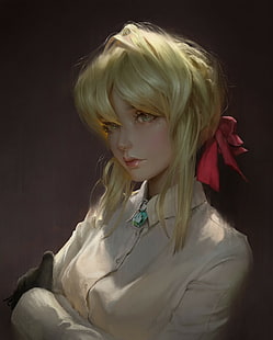 fantasy girl, anime, women, blonde, green eyes, Violet Evergarden, HD wallpaper HD wallpaper