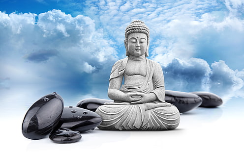 Budda, niebo, chmury, posąg, religia, Budda, Tapety HD HD wallpaper