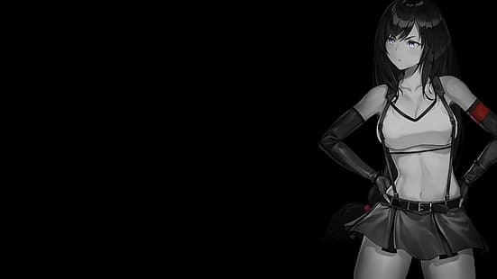  selective coloring, dark background, black background, simple background, anime girls, HD wallpaper HD wallpaper