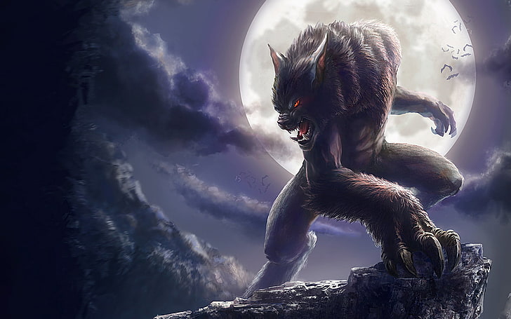 Werwolf und vollmond, wolf Vektorgrafik, spiele, spiel, mond, nacht, horror, werwolf, HD-Hintergrundbild