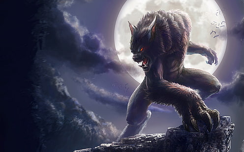 Werewolf And Full Moon, wolf wallpaper, Games, , game, moon, night, horror, werewolf, HD wallpaper HD wallpaper