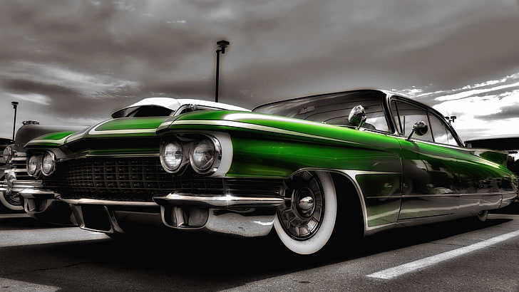 green coupe, car, old car, Hot Rod, Low Rider, selective coloring, vehicle, HD wallpaper