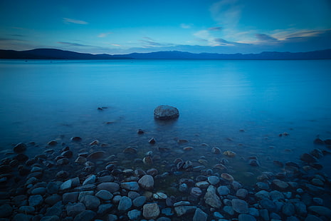 photo of rocks in sea shores, lake tahoe, lake tahoe, Lake Tahoe, sunset, photo, rocks, sea, shores, om, f2, lake  tahoe, stone, beach, long exposure, water, mountains, sky, clouds, nature, blue, landscape, scenics, lake, mountain, outdoors, reflection, rock - Object, summer, beauty In Nature, tranquil Scene, HD wallpaper HD wallpaper