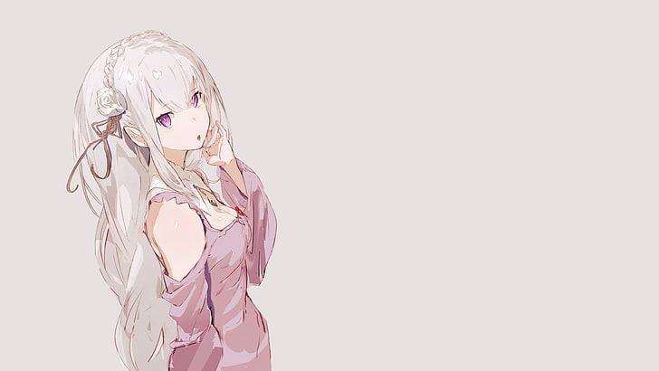 Ilustración de personaje de anime femenino, Emilia (Re: Zero), Re: Zero Kara Hajimeru Isekai Seikatsu, fondo simple, chicas de anime, Fondo de pantalla HD