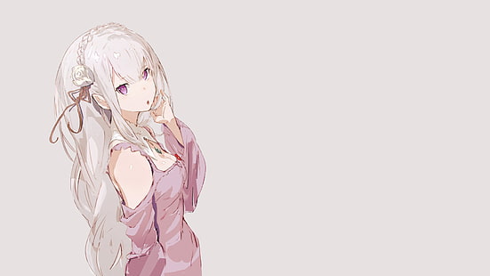여성 애니메이션 캐릭터 일러스트, Emilia (Re : Zero), Re : Zero Kara Hajimeru Isekai Seikatsu, 간단한 배경, 애니메이션 소녀들, HD 배경 화면 HD wallpaper