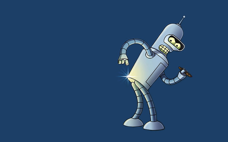 ตัวการ์ตูนหุ่นยนต์สีเทาสีน้ำเงินหุ่นยนต์ Bender Futurama Bender Bending Rodriguez, วอลล์เปเปอร์ HD