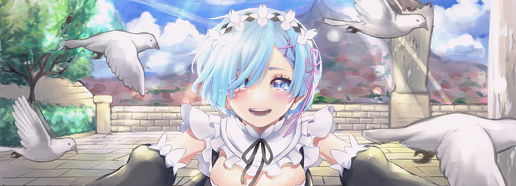 Re: Zero, Rem, fröhliche Tränen, kurze Haare, Lächeln, Anime, HD-Hintergrundbild