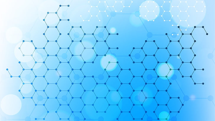 honeycomb, hexagon, dot, mesh, web, net, network, blue, HD wallpaper