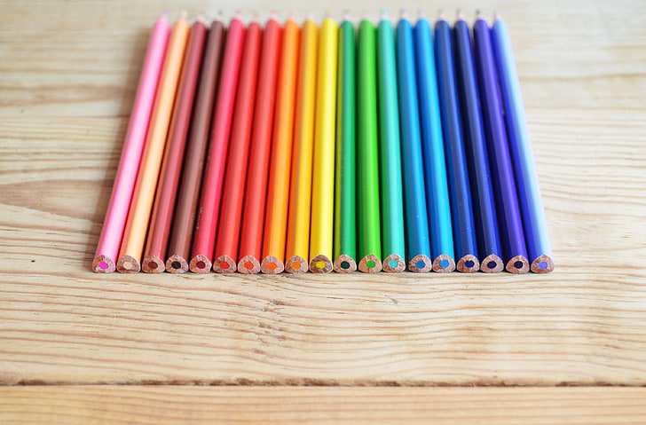 closeup, college, color, colored, colorful, colour, draw, drawing, education, group, palette, pencil, rainbow, tool, vibrant, wood, wooden, HD wallpaper