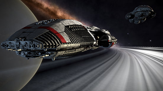 graues Raumschiff, Science Fiction, futuristisch, Battlestar Galactica, digitale Kunst, Grafik, 3D, render, Raum, HD-Hintergrundbild HD wallpaper
