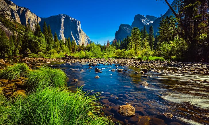 пейзаж, планини, природа, река, Йосемити, национален парк, резерват, Мерсед, HD тапет