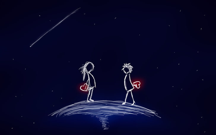 Perfect Simply Love, boy and girl holding hearts illustration, Love,, blue, dark, anime, Sfondo HD