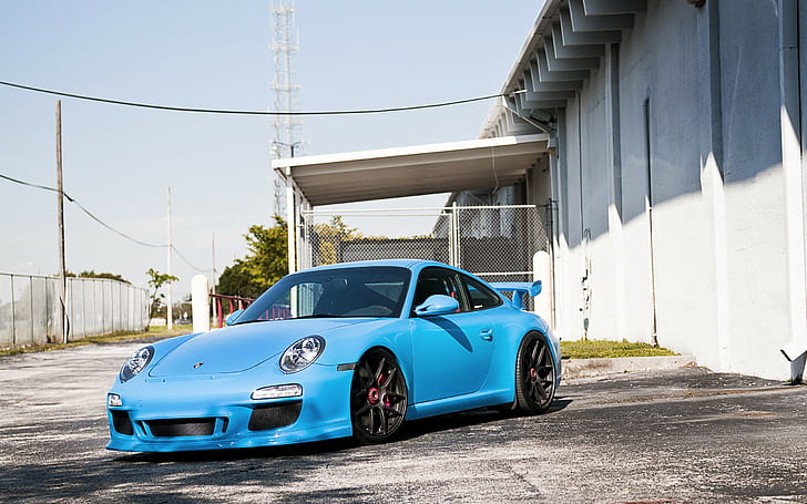 Mobil, Porsche, Mobil Biru, mobil, porsche, mobil biru, Wallpaper HD