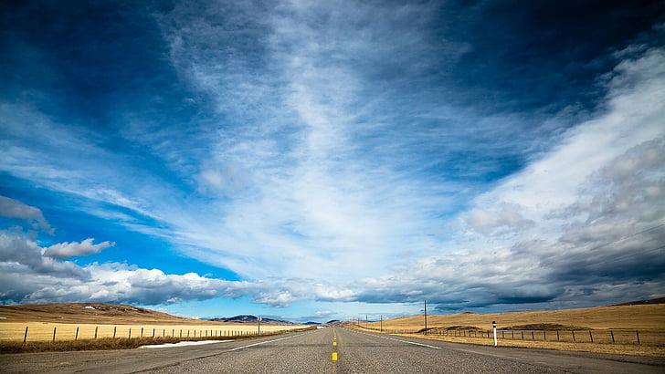 gray asphalt road between desert, road, 4k, HD wallpaper, clouds, day, sky, dream, HD wallpaper