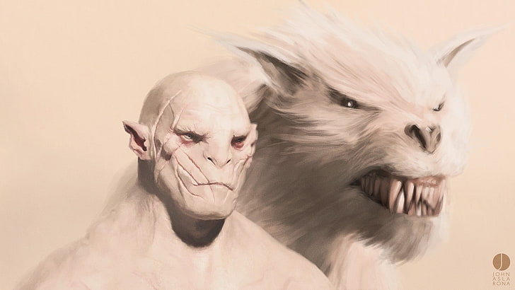 devil and white wolf, The Hobbit, Azog the Defiler, movies, HD wallpaper
