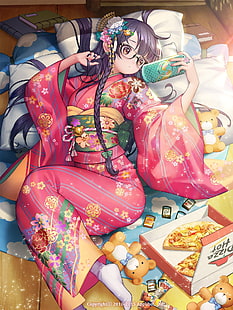 аниме, аниме момичета, Furyou Michi ~ Gang Road ~, кимоно, дълга коса, очила, PlayStation Vita, HD тапет HD wallpaper