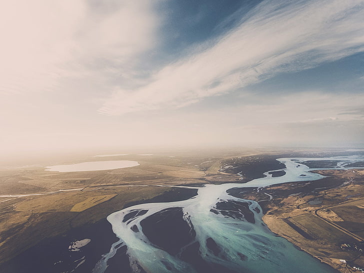 Flusslandschaft Natur Luftbild Vogelperspektive Horizont, HD-Hintergrundbild