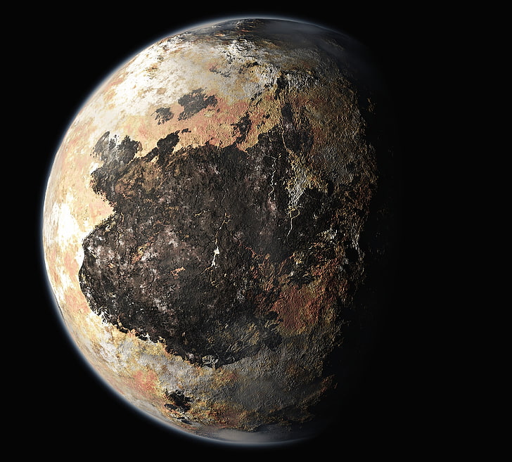 ilustrasi planet bulat coklat dan hitam, Pluto, planet, ruang, Wallpaper HD