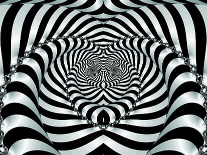 черно-белые полосатые иллюзии цифровые обои, абстракция, оптическая иллюзия, HD обои HD wallpaper