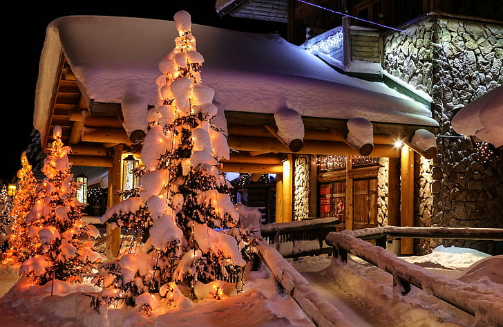 บ้านในฤดูหนาวฟินแลนด์ฟินแลนด์ฤดูหนาวบ้านแลปแลนด์หิมะโก้คืนธรรมชาติเมืองรูปภาพ, วอลล์เปเปอร์ HD