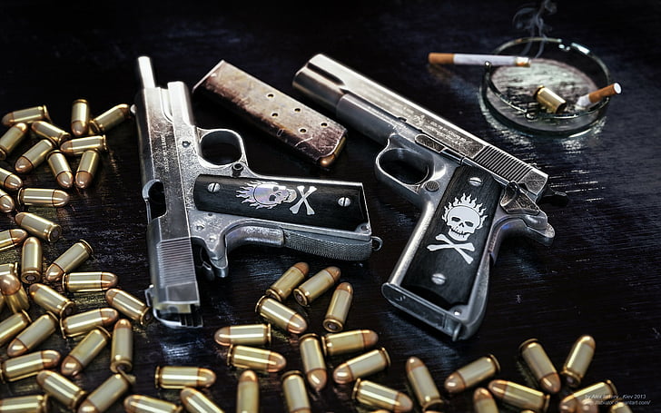 1911, Munition, Munition, Clip, Colt, Pistole, Pistole, Schädel, Waffe, HD-Hintergrundbild
