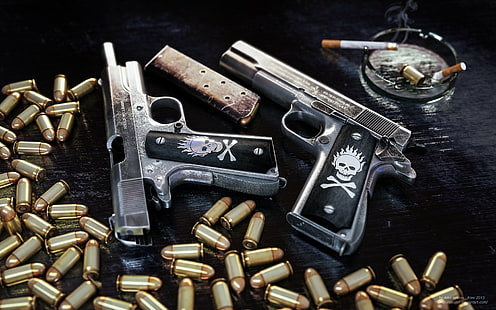 1911, боеприпасы, боеприпасы, клип, жеребенок, пистолет, пистолет, череп, оружие, HD обои HD wallpaper