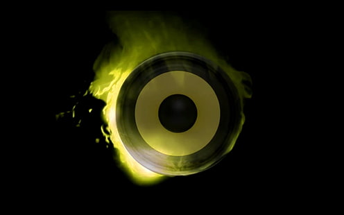 илюстрация на мишена в жълто и черно, музика, Aimp, живот, UKF Drum and Bass, колони, HD тапет HD wallpaper