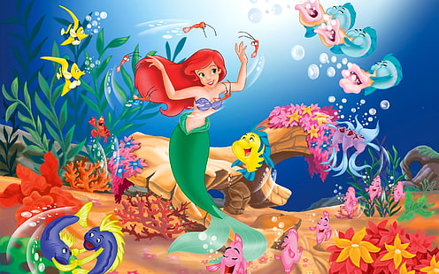Ariel z Little Mermaid ilustracja, ryba, rysunek, Ariel, piosenka, mała syrenka, Tapety HD HD wallpaper
