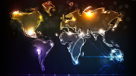 World map in light strokes, world map poster, map, world, light, graphic, diverse, HD wallpaper HD wallpaper