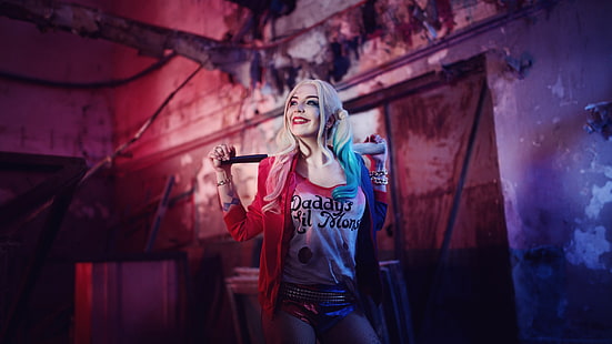Pasukan Bunuh Diri Harley Quinn, cosplay, Harley Quinn, Komik DC, Pasukan Bunuh Diri, Robbie Margot, Margot Robbie, pasukan bunuh diri, Wallpaper HD HD wallpaper