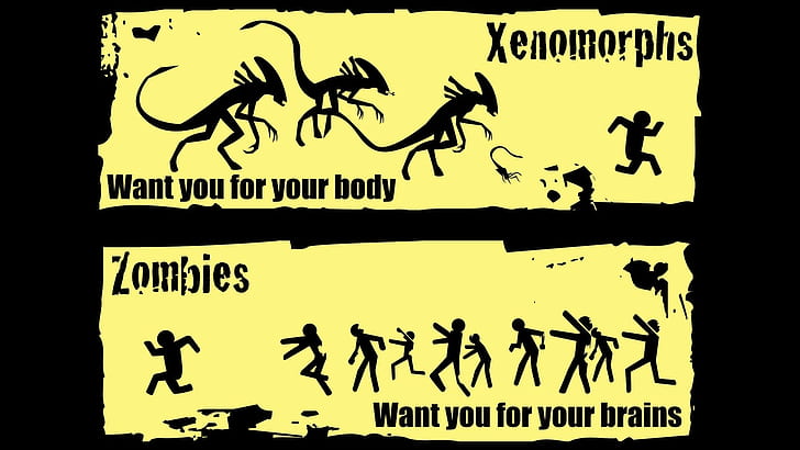 Xenomorphs and Zombies illustration、Xenomorph、zombies、 HDデスクトップの壁紙