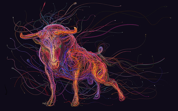 animales, toro, colorido, arte digital, Ethernet, USB, cables, Fondo de pantalla HD