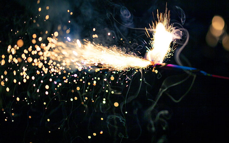 blue fire cracker, sparks, lights, fireworks, matches, HD wallpaper