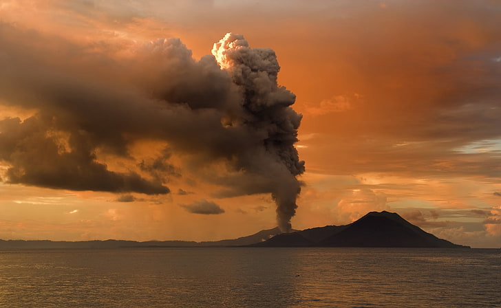 Erupcja wulkanu w Papui, Nowej Gwinei, zbiornik wodny, Podróże, Wyspy, Azja, przyroda, góry, Nowa Gwinea, Papua, wulkan, wulkan, erupcja, oceania, Tapety HD