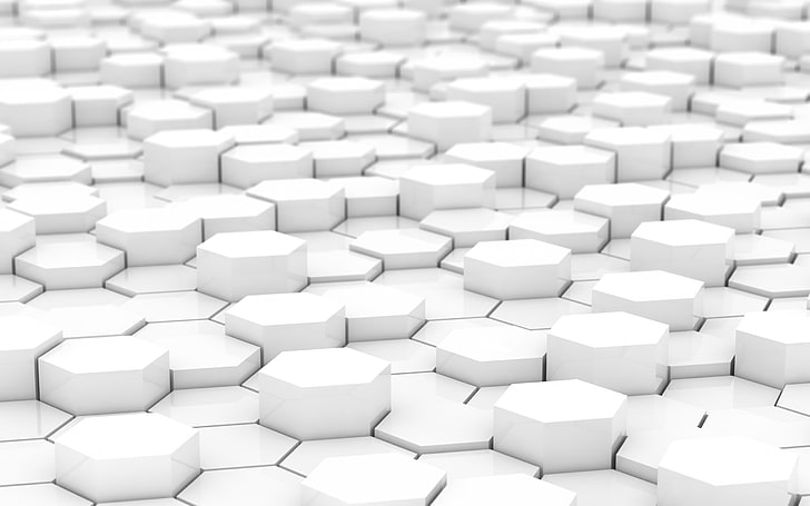 plataforma de azulejos hexagonais brancos, branco, simples, hexágono, abstrato, arte digital, HD papel de parede