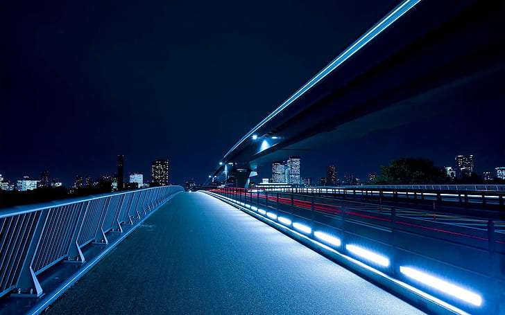 Japan, night, city lights, long exposure, bridge, Tokyo, HD wallpaper