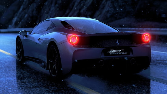 Ferrari, Driveclub, balap, hujan, ferrari 458 speciale, Photorealism, Wallpaper HD HD wallpaper