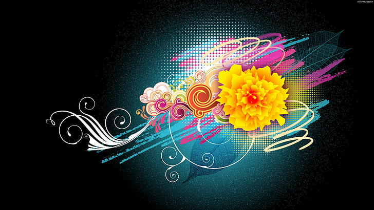 Flower Vector Designs 1080p, yellow petaled flower, flower, vector, designs, 1080p, HD wallpaper