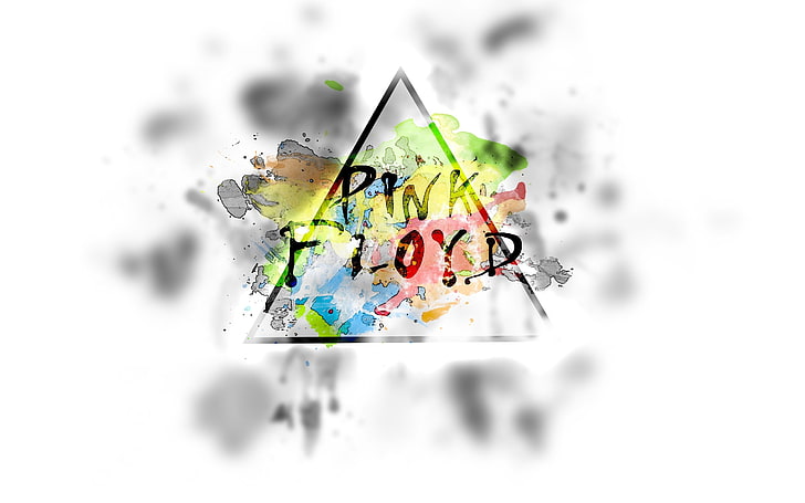 Логотип Pink Floyd, розовый флойд, название, треугольник, фон, брызги, HD обои