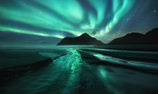 Bumi, Aurora Borealis, Pantai, Cahaya, Malam, Langit, Wallpaper HD HD wallpaper